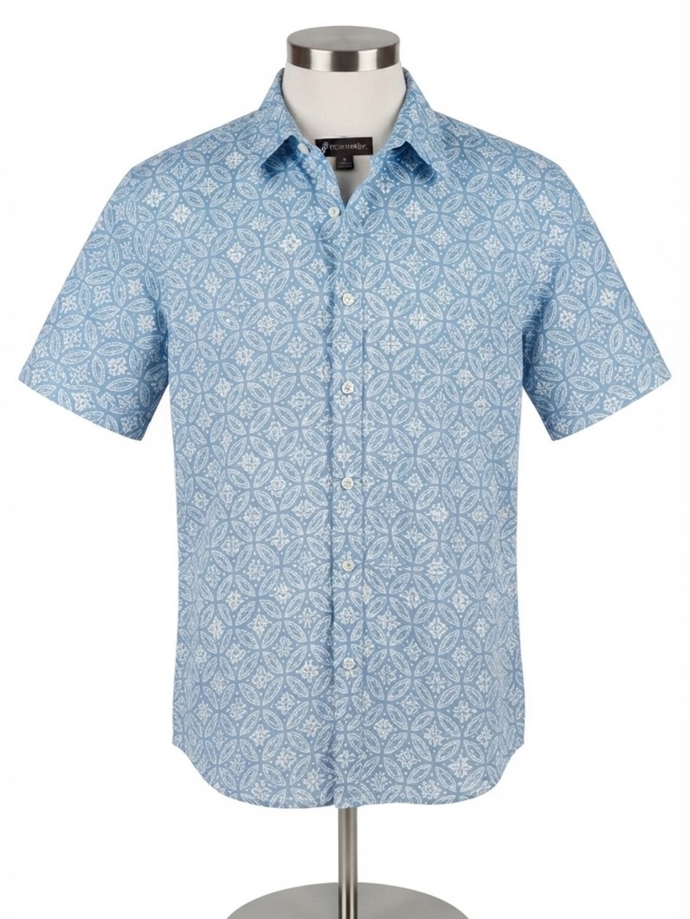 Light Blue Printed Short-Sleeve Shirt - Casual Men's Shirt L